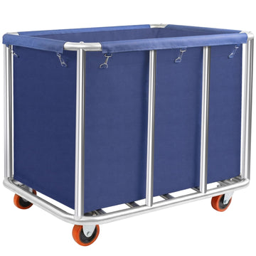 420L Commercial Rolling Laundry Cart, 440lbs Heavy Duty Steel Hamper, Blue