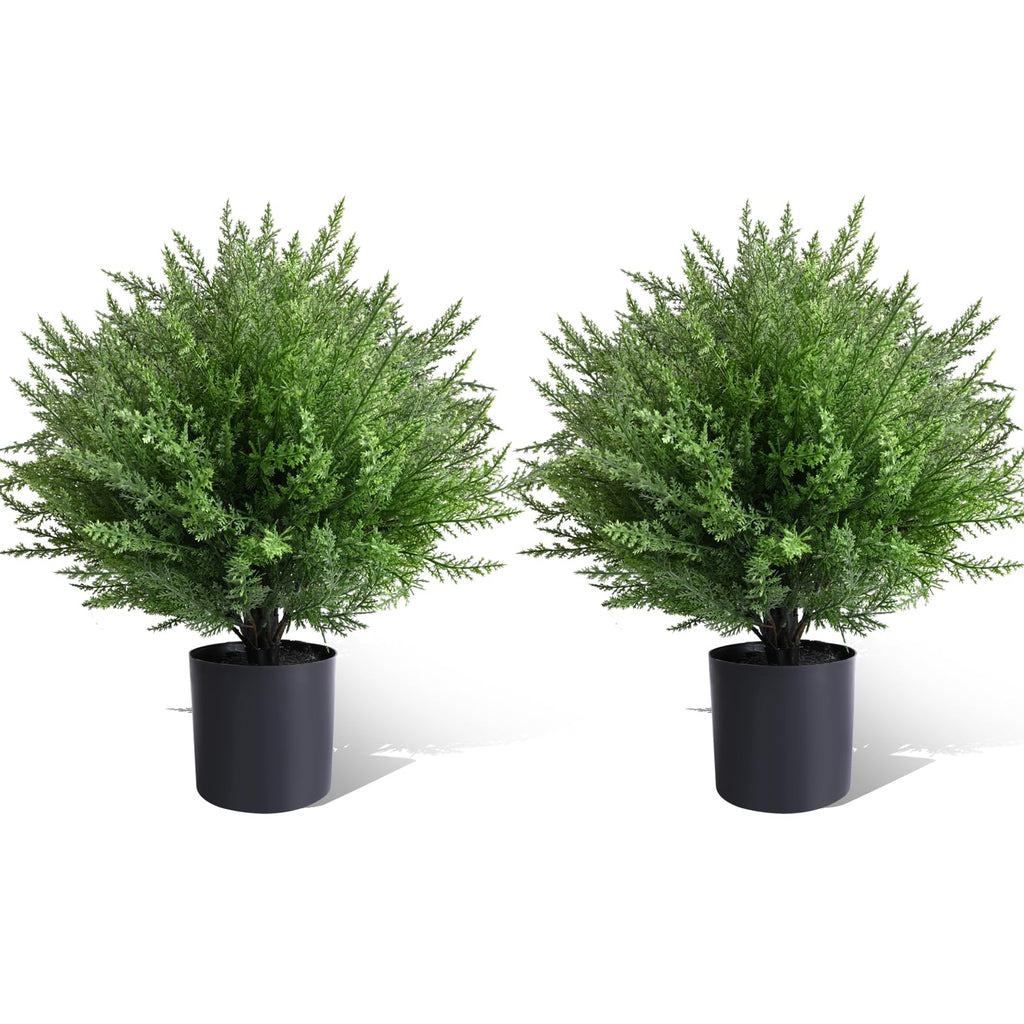 2-Pack Artificial Topiary Ball Tree with Pot, Fake Bushes for Outdoors