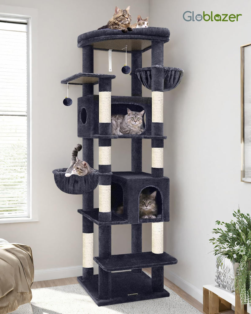 Heavy Duty Cat Tree, 74in Sturdy Cat Tower for Large Cats Adult, Big Cat Tree with 7 Sisal Scratching Posts