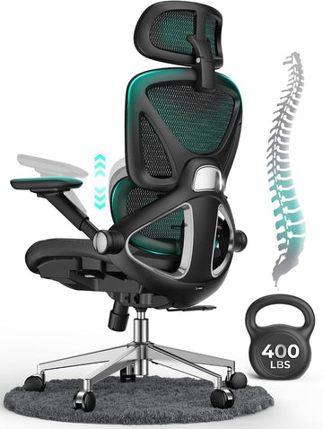 Ergonomic Office Chair 400lbs Mesh Seat, High Back Adjustable Lumbar, 90/110/125°Backrest Lock, Flip-up Armrests, 3D