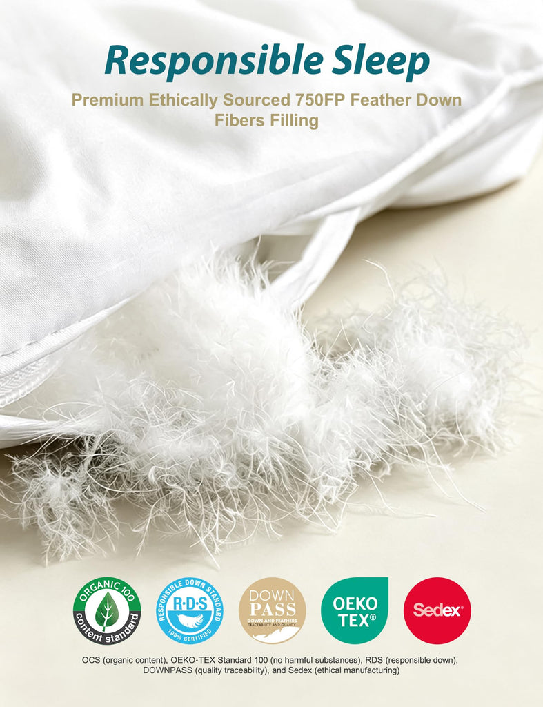 Fluffy Down Feather Comforter, Queen Size, 100% Organic Cotton