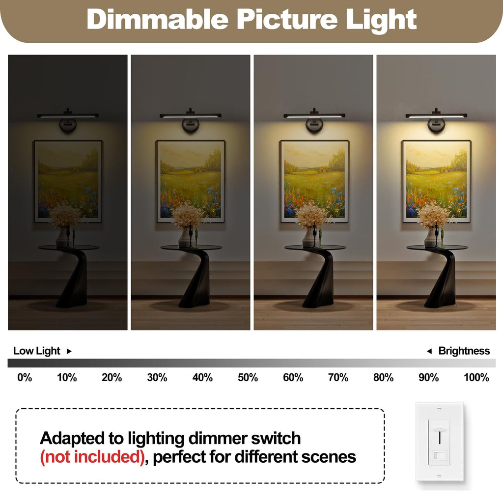Black Picture Lights for Paintings Hardwired LED Wall Art Lighting 15.75" Dimmable Full Metal Gallery Light Modern