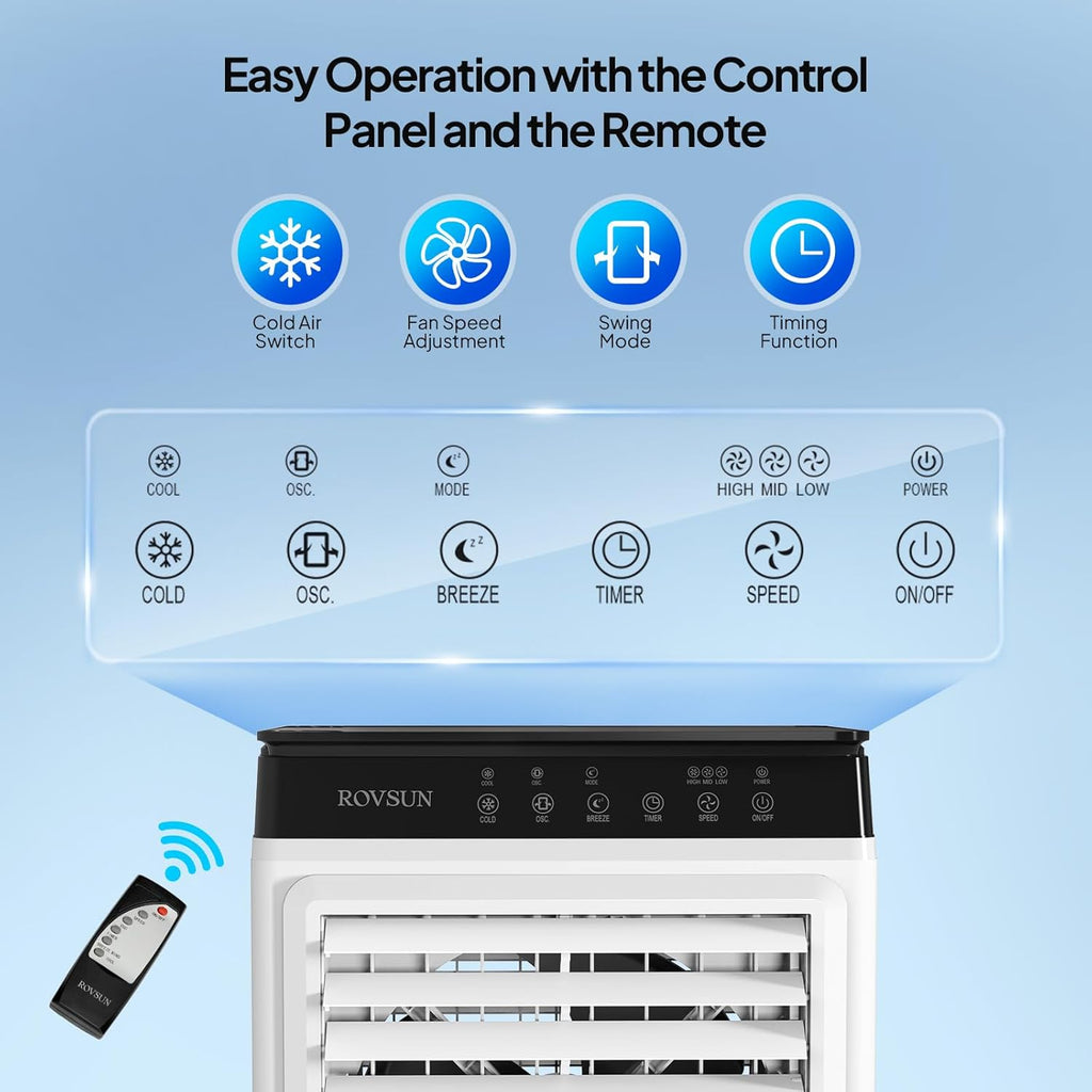 7.9Gal Portable Swamp Cooler, 2300CFM Evaporative Air Cooler with Auto Oscillating, Remote, 3 Speeds