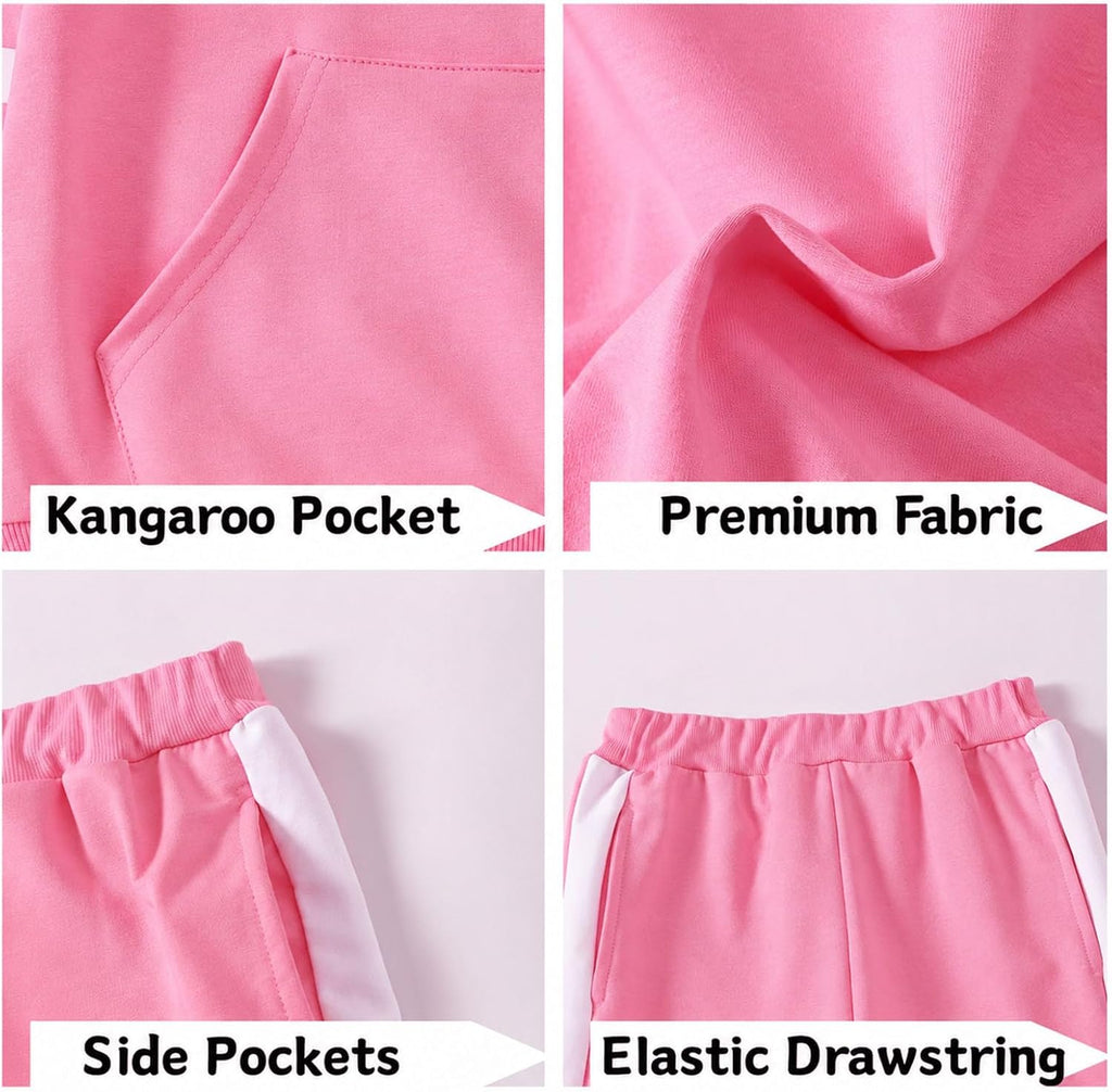 Sweatsuit Set Cute Hooded Sweatshirt & Jogger Pants with Pocket Casual Outfuts Set