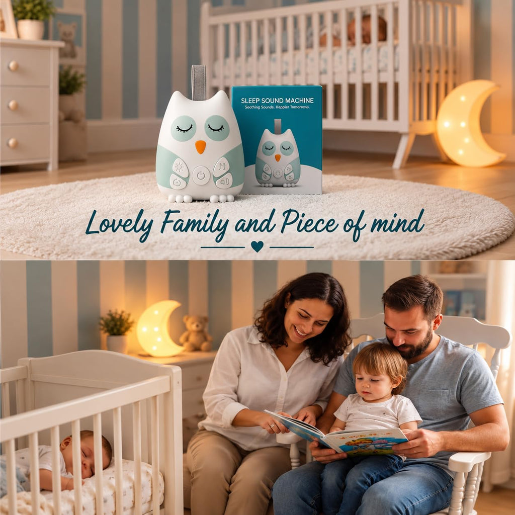Portable Baby White Noise Sound Machine for Sleeping, Cry Activated Sensor, 20 Sounds for Kids, Night Light, Timer, for