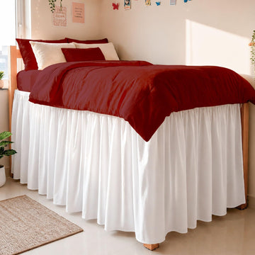 Ruffled Dorm Bed Skirt Twin XL 42 Inch Drop, 100% Microfiber Twin Extra Long Dorm Bedding Wrap Around Elastic Dust