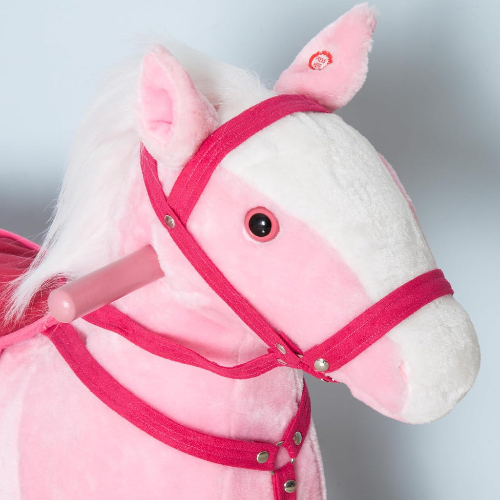 Kids Rocking Horse Plush Ride On Toy with Realistic Sounds, Pink
