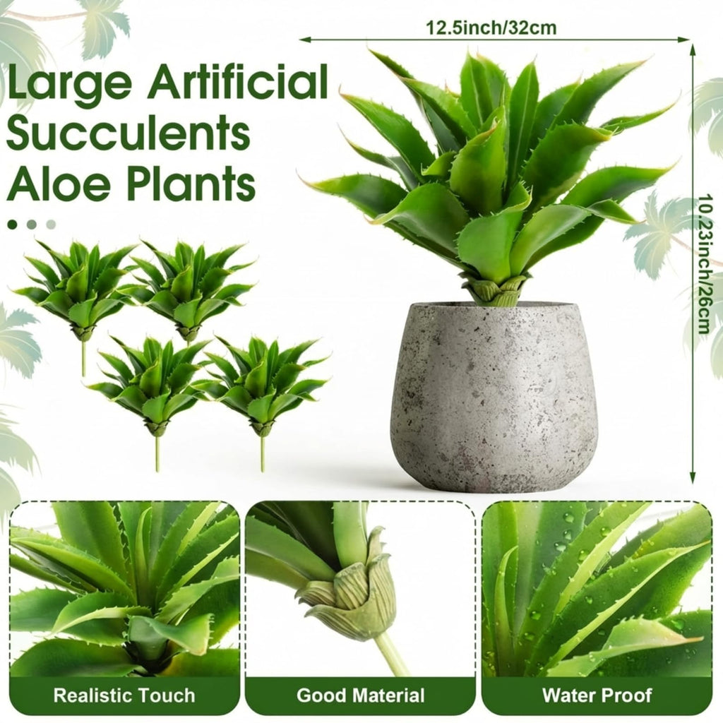 4 Pcs Artificial Succulents Plants Large Fake Faux Unpotted Artificial Succulents Leaves Realistic Aloe Plant DIY