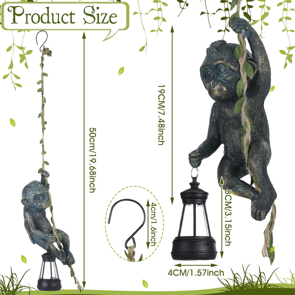 Bronze Solar Monkey Statue, 7.48 inch Resin Chimp with LED Lantern