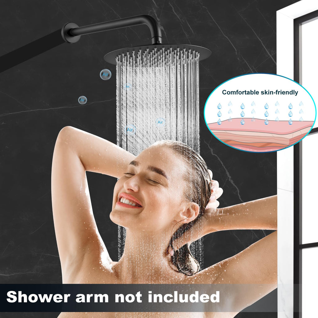Round Rain Shower Head,High Pressure,Matte Black 10 Inch