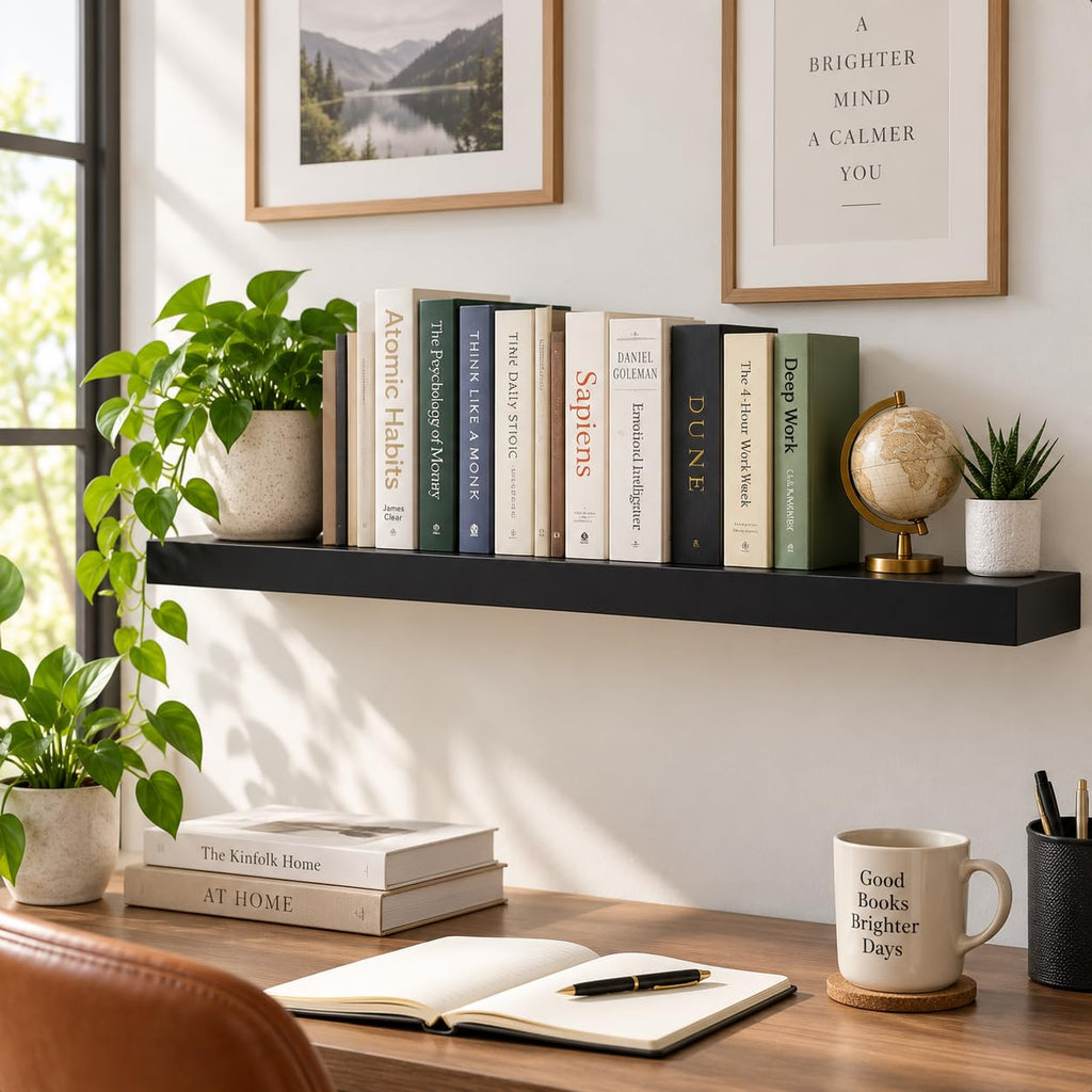 48" Floating Shelf with Hidden Brackets, Wall Display Shelf, Black