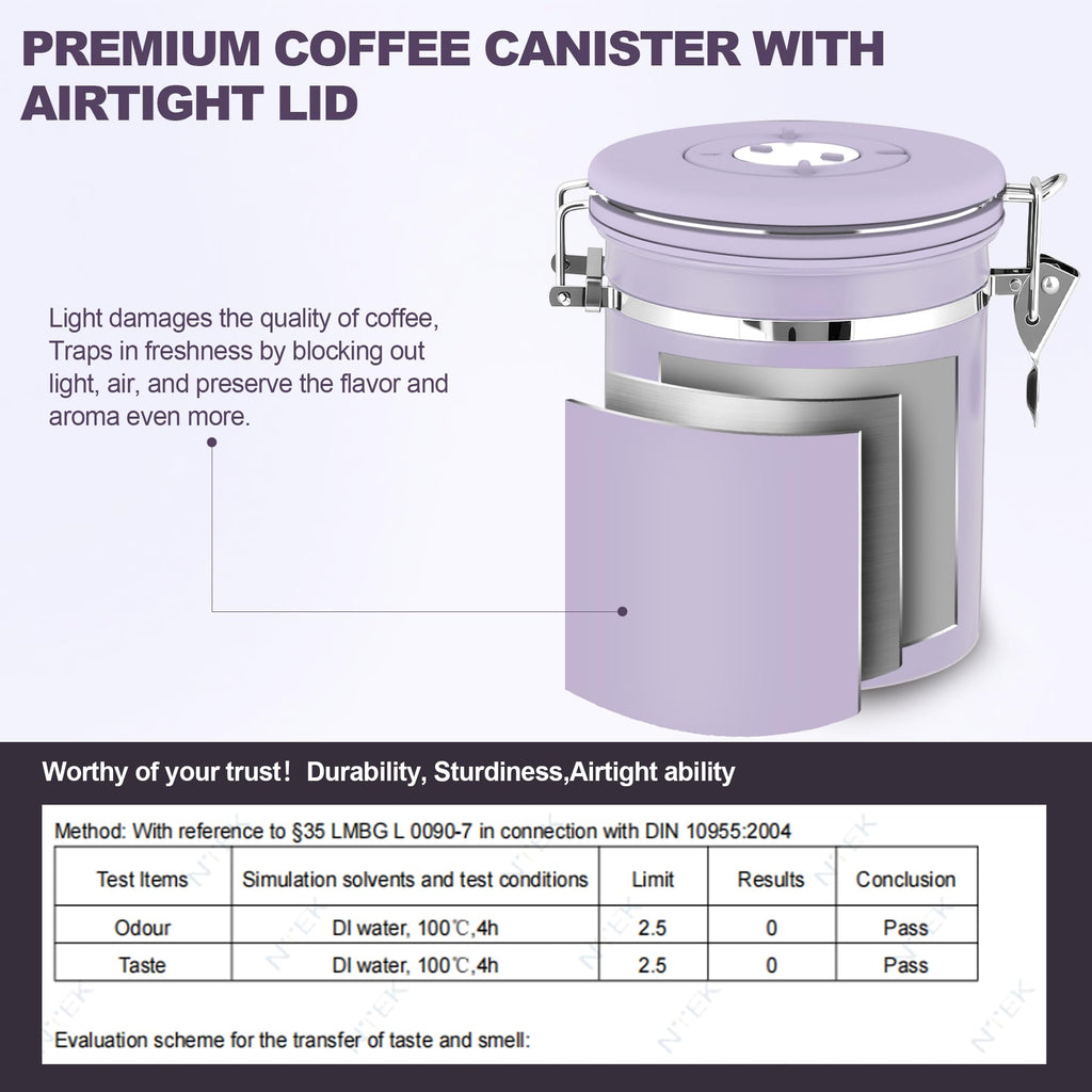 Coffee Canister Airtight, Stainless Steel Bean Storage Container with Date Tracker & Scoop, Grounds Sugar Flour Tea