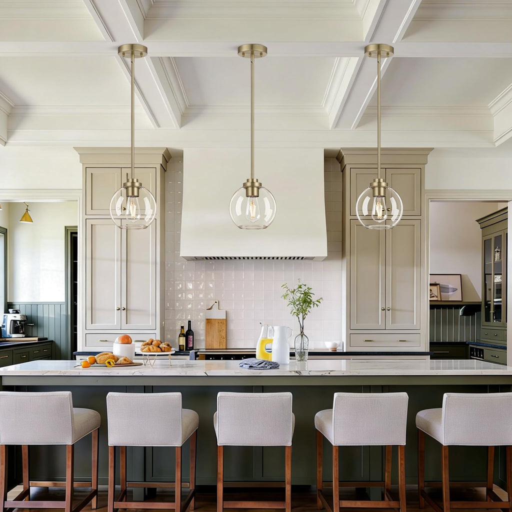 2 Pack Modern Globe Pendant Lights Kitchen Island Clear Glass
