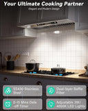 36 Inch Stainless Steel Wall Mount Range Hood 900 CFM Ultra-Quiet 4 Speed Touch & Remote Control, LED Lights Convertible Ducted/Ductless