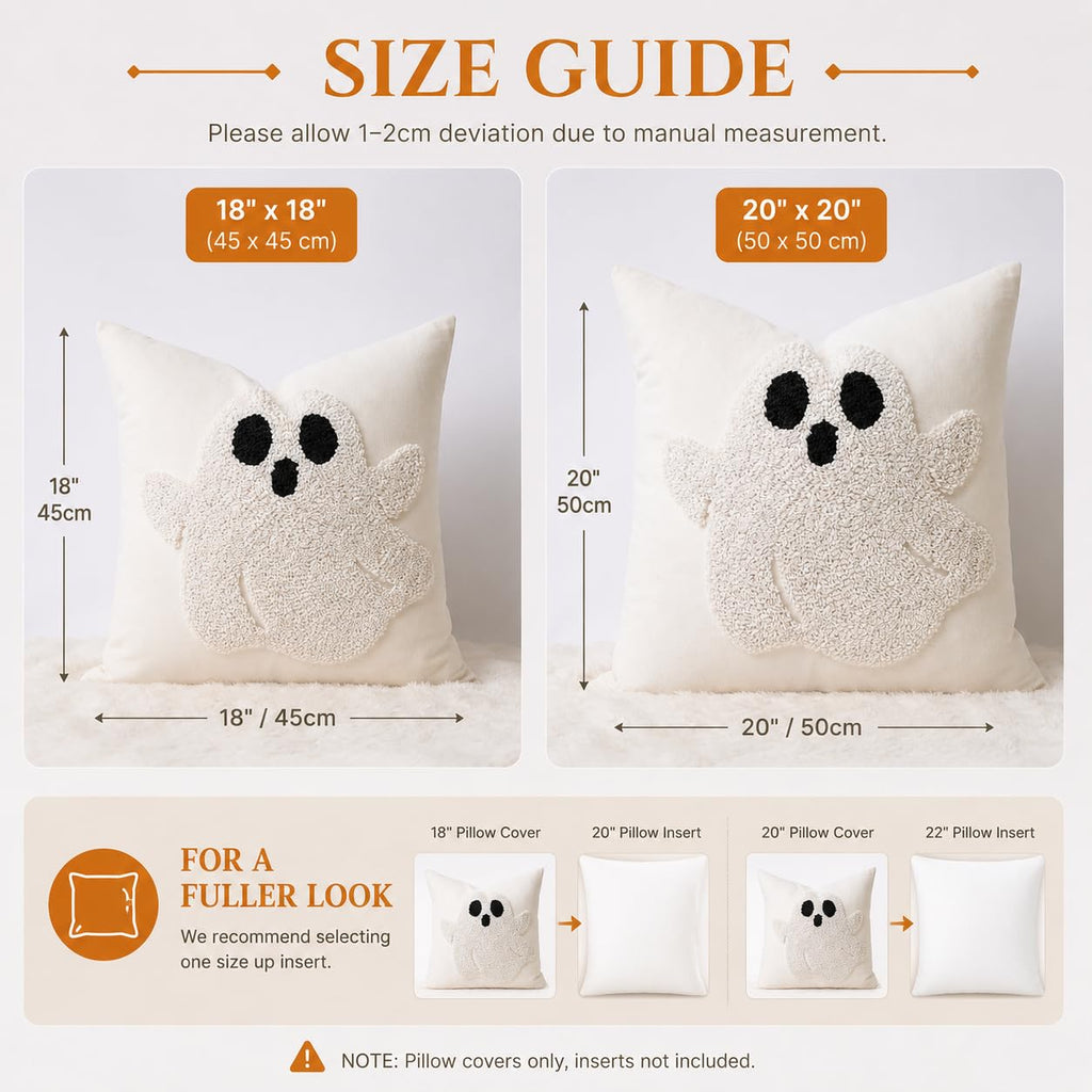 Halloween Loop Tufted Ghost Pillow Covers Set of 2 20x20, Beige
