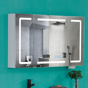 LED Medicine Cabinet with Smart Mirror, 48" Wide Bathroom Medicine Cabinet with Bluetooth& Speaker, Clock, Room Temp