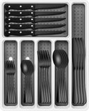 Black Silverware Set, 49-Piece Flatware Set with Drawer Organizer, Durable Stainless Steel Cutlery Set for 8