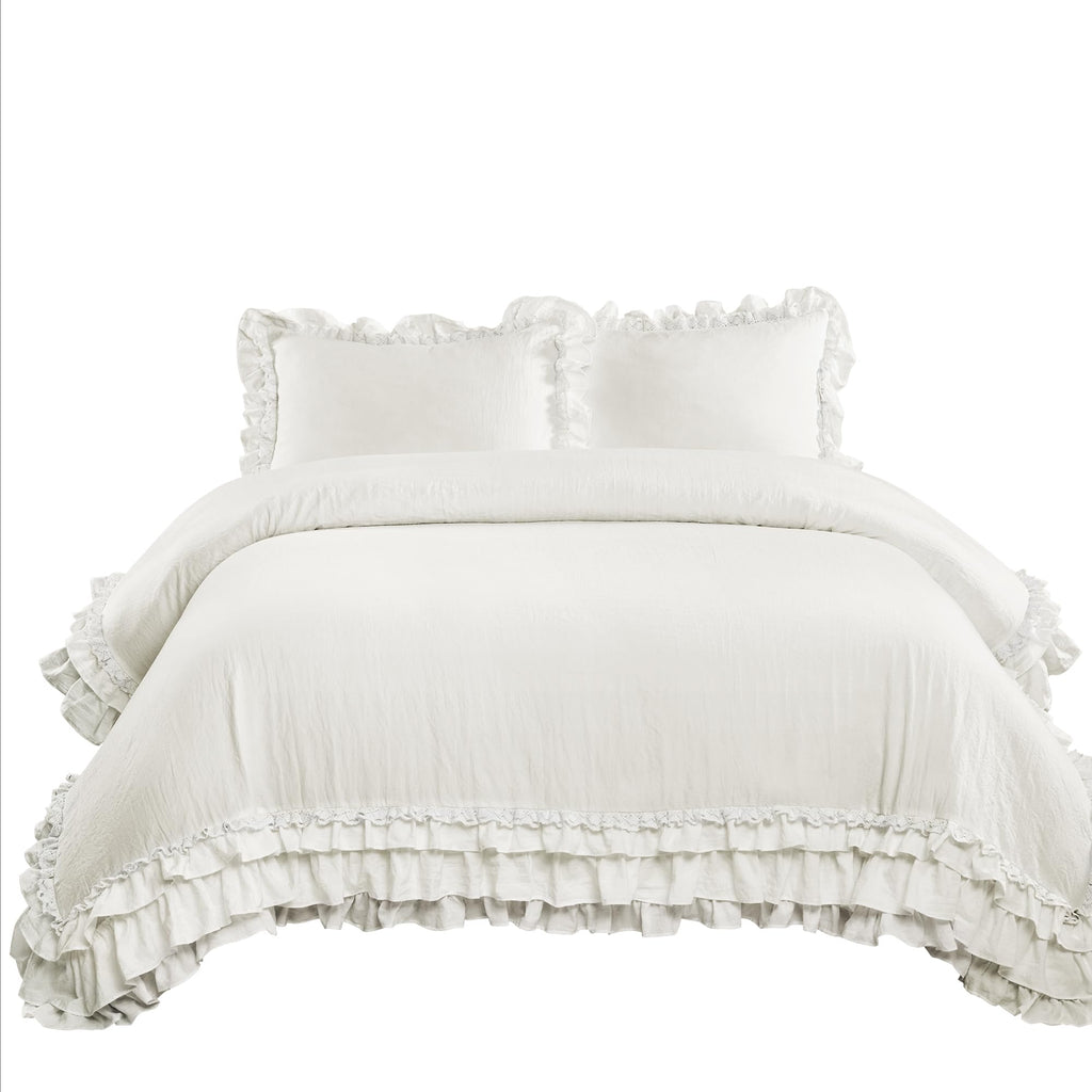 Ella Ruffle Lace Comforter, 3 Piece Set, White - Cute Comforter - Bedding Set - White Bedding