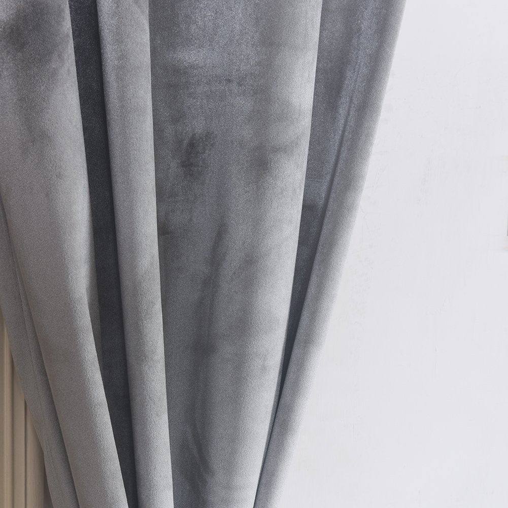 Super Soft Luxury Room Darkening Velvet Silver Gray Classic Blackout Curtains Panels Home Theater Grommet Drapes