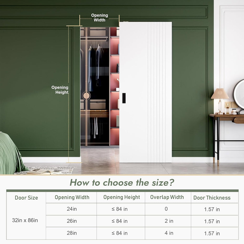 32"x86" Concealed Sliding Barn Door with Soft Close Hardware Kit, White Hidden Door for Opening 24"-28"x84"