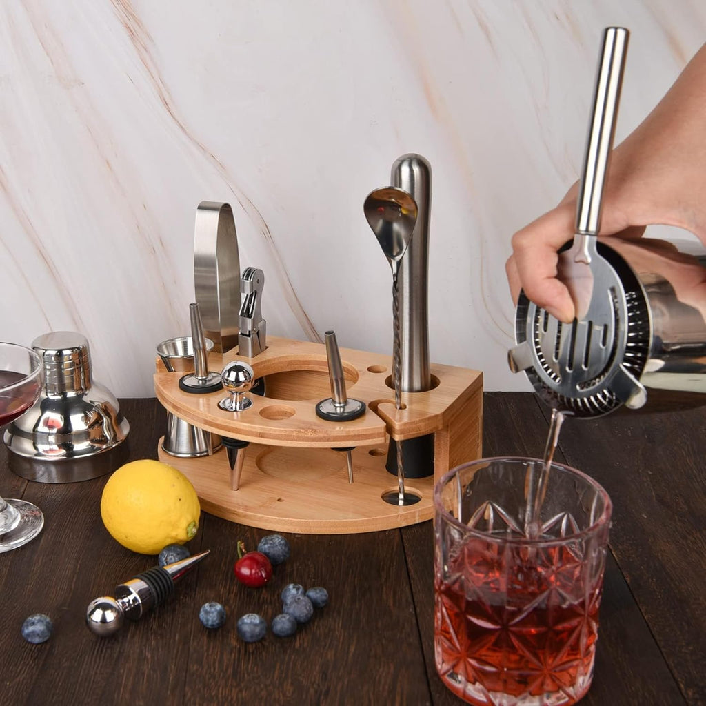 Cocktail Shaker Set,12 Piece 25oz Bartender Kit with Stand,Bar Set for Mixed Drink, Professional Bar Accessory :
