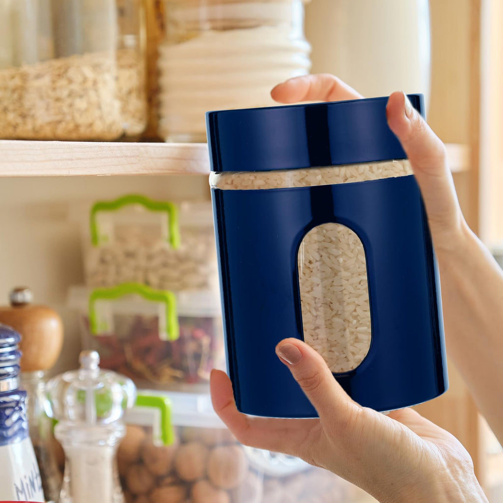 6 Pack 20 oz Airtight Stainless Steel Kitchen Canisters, Navy Blue
