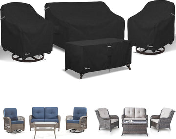 Patio Furniture Covers 4 Piece Set, 600D Waterproof Heavy Duty Outdoor Furniture Covers,Fit Wicker Patio Loveseat