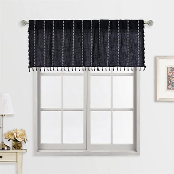 Black Boho Kitchen Valances for Windows, 18''L x 52''W Gothic Moody Striped Farmhouse Vintage Country Cottage
