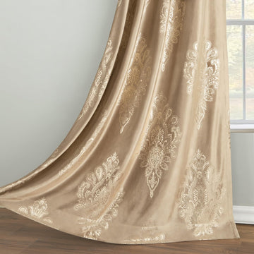 Velvet Curtains 96 Inches Long, Brown Floral Pattern Blackout Drapes, Soft Touch Vintage Window Treatment, 52 x 96, 2