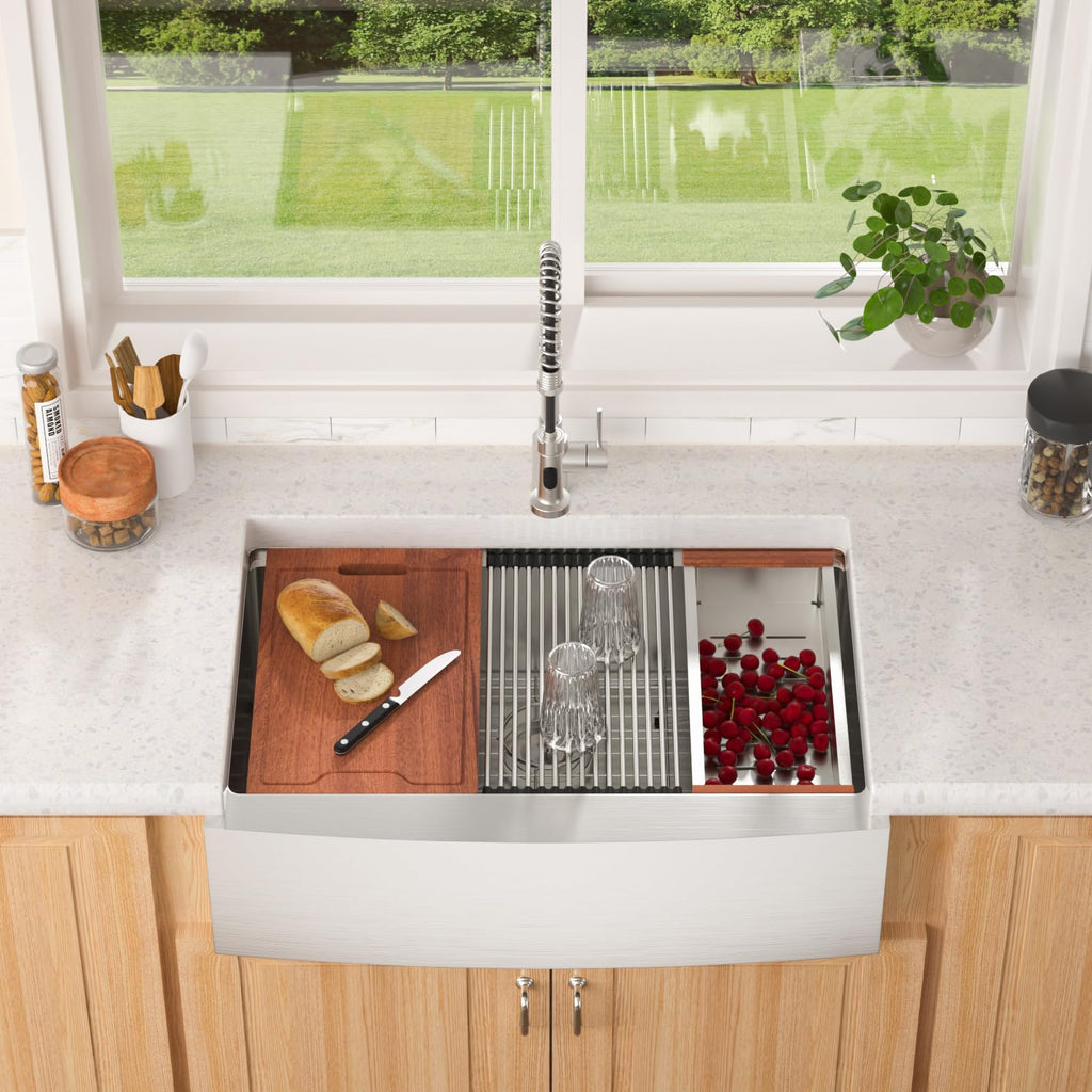 30 Kitchen Sink Apron Front 30X22 Inch Farmhouse Sink Workstation 16 Gauge Stainless Steel Single Bowl Handmade