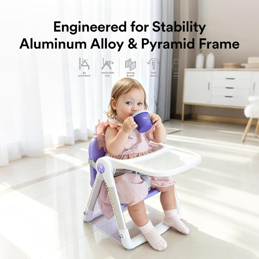 3-in-1 Toddler Booster Seat Chair & Dining Table with Removable Tray and Safety Straps, Portable& Foldable Babies