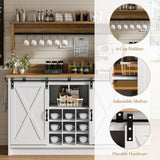 Farmhouse Coffee Bar Cabinet with Storage, 47'' Buffet Cabinet with Hutch and Sliding Barn Door