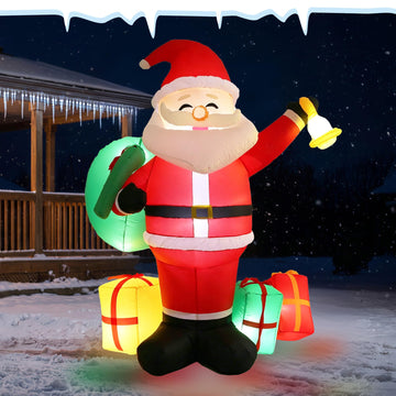 6.9FT Christmas Inflatable Santa Claus - LED Light Gift Bag Indoor Outdoor