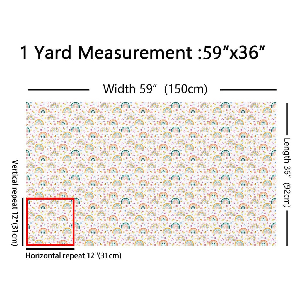 Boho Rainbow Fabric by The Yard, Watercolor Flowers Hearts Polyester Fabric, Cartoon Bohemian Fabrics Panels for