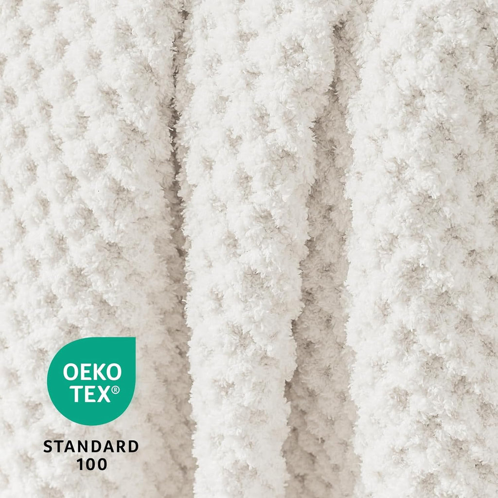 Waffle Knit Throw Blanket, Luxury Cozy Chunky Knit Throw Blanket, 50 x 60 Inch Thick Ultra-Soft Feather Yarn Knitted