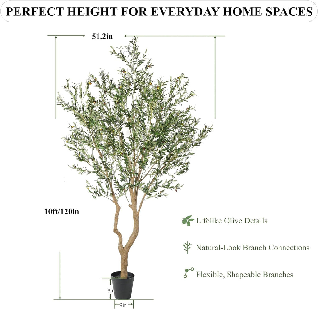 Tall Faux Olive Tree,10ft(120in) Realistic Potted Silk Artificial Olive Tree, Fake Olive Trees Indoor with Green