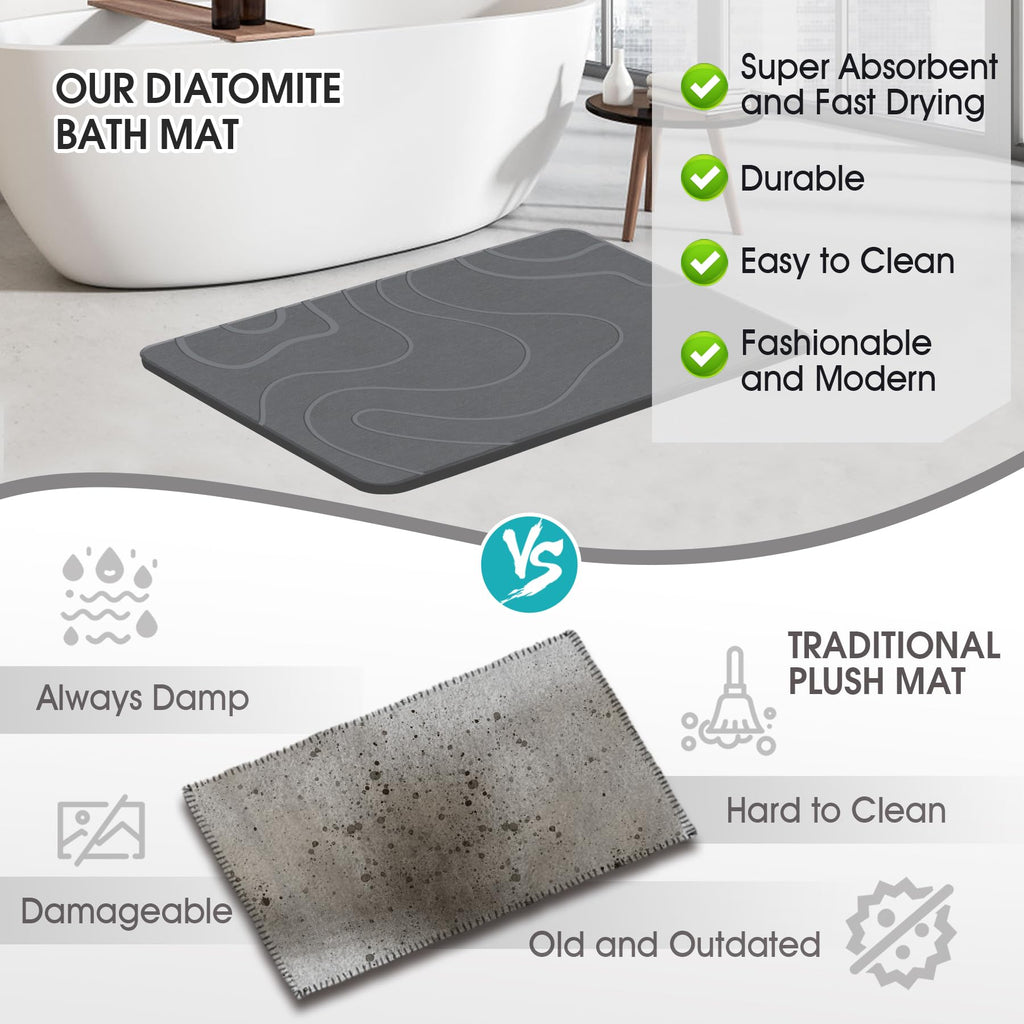 Stone Bath Mat, Diatomaceous Earth Shower Mat, Quick Dry, Grey