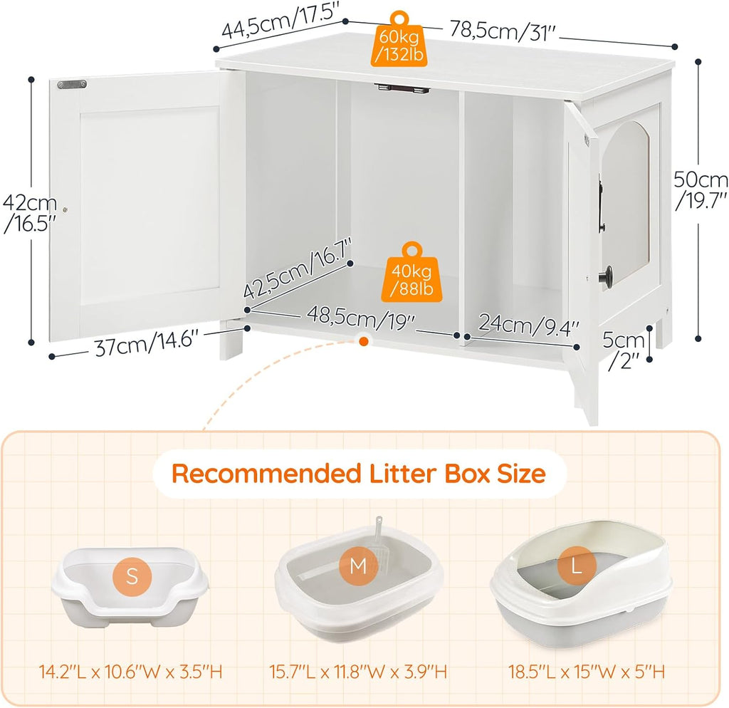 Litter Box Enclosure, Cat Litter Box Furniture with Removable Divider, Large Hidden Litter Box Furniture, Wooden Cat