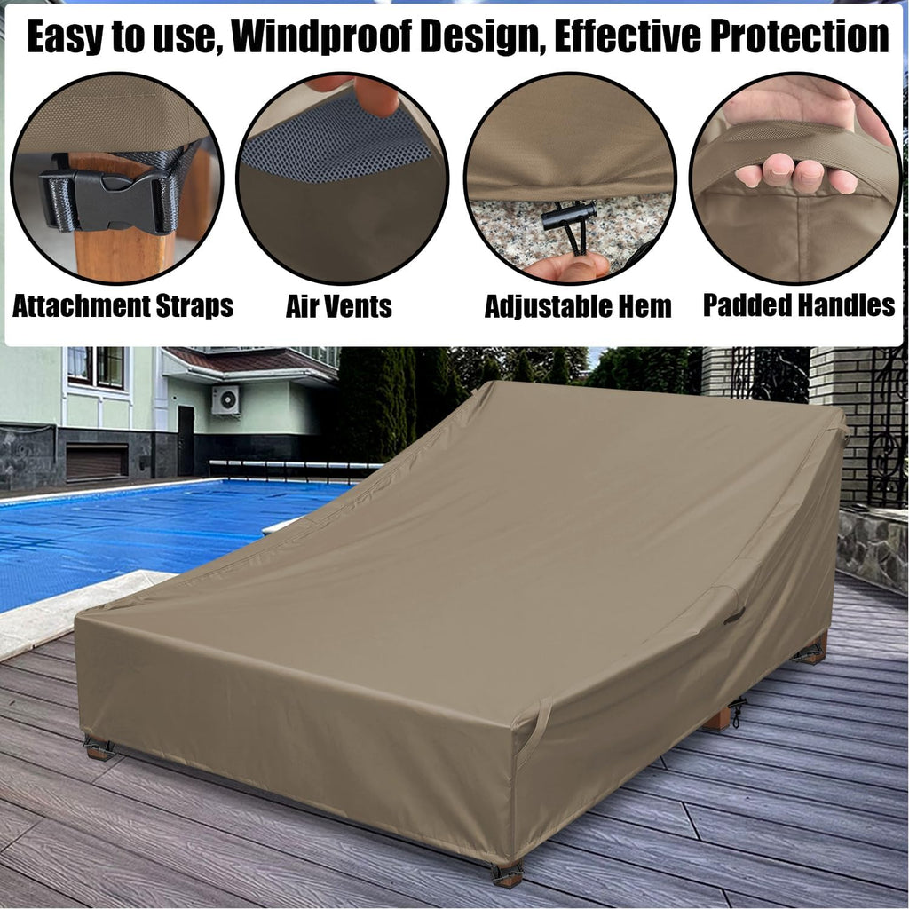 Double Chaise Lounge Cover Outdoor Waterproof Daybed Cover | 600D Weather-Resistant Oxford Fabric Tear-Resistant and