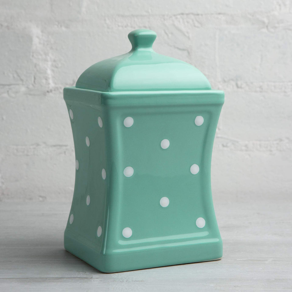 To Cottage Handmade Teal Blue and White Polka Dot Large Ceramic 31.5oz/900ml Kitchen Storage Jar with Lid | Pottery