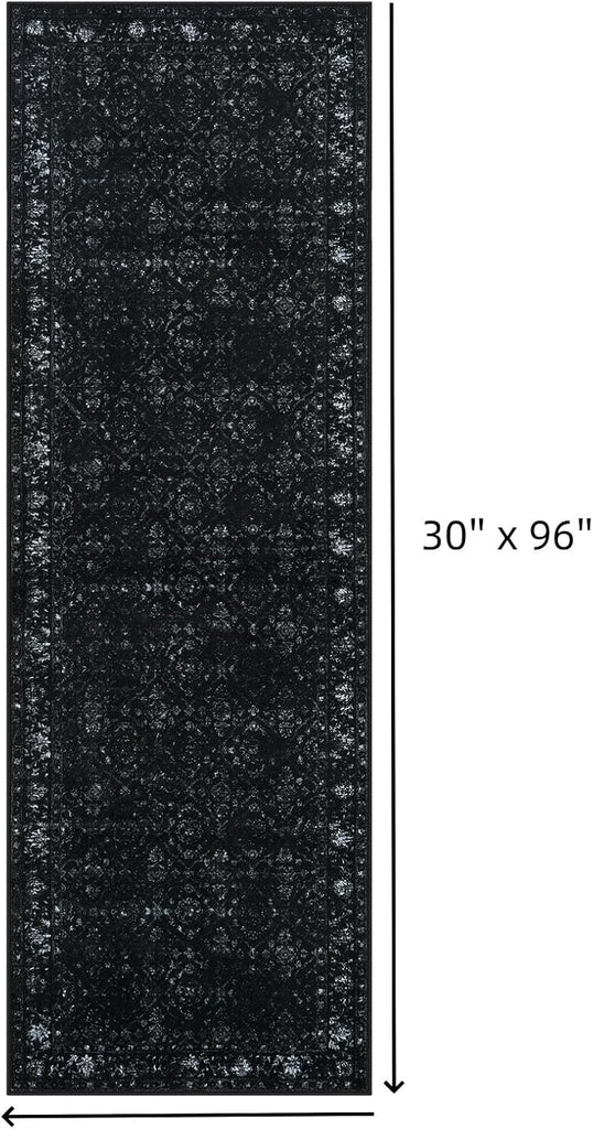 Vintage Black Washable Hallway Runner Rug, 2.6x8 Non Slip Runnersfor Hallways Entrance Indoor,Extra 