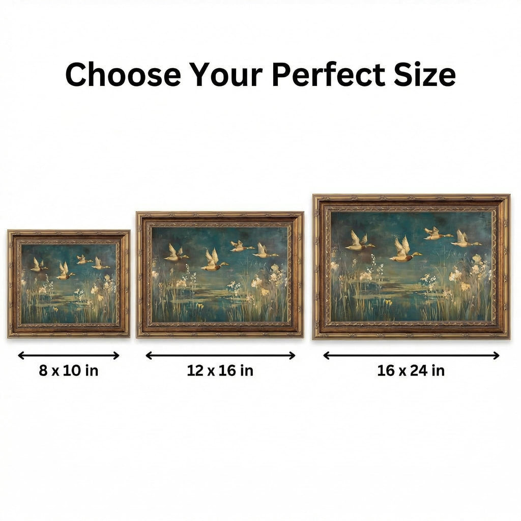 Mallard Duck Wall Art, Teal Brown Vintage Rustic Cabin Lake Print
