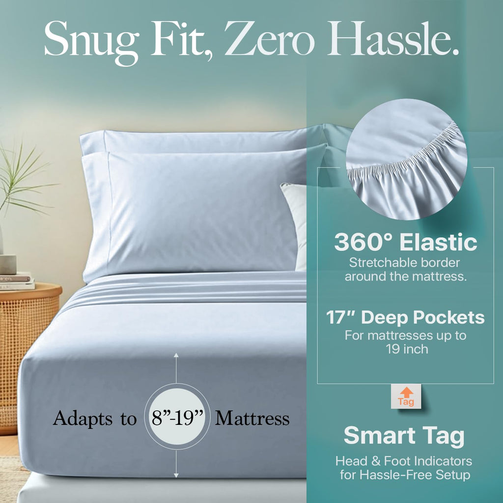1500 Series Egyptian Cotton King Size Sheets Set, Light Blue