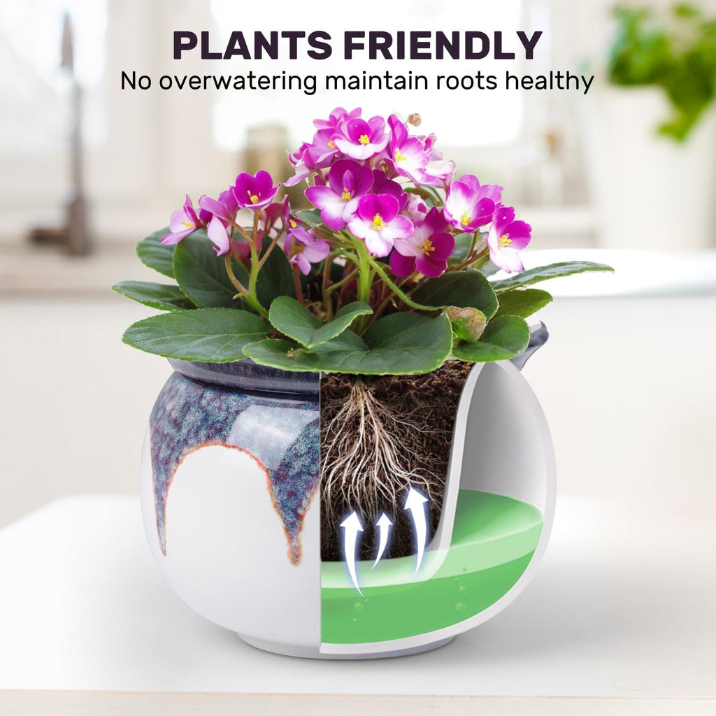 Self Watering African Violet Pot 6 Inch Ceramic Planter-Red