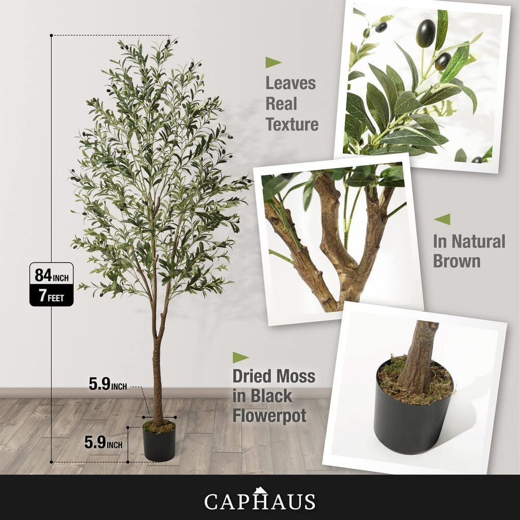 7FT Artificial Olive Tree Potted, UV Resistant Indoor Faux Plant - Realistic Decor, Housewarming Gift (84 Inch)