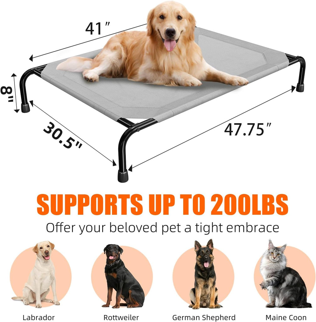 Raised Dog Bed for Large Dogs, Waterproof XL Dog Cot, Outdoor Cooling Elevated Pet Bed Load 200lb, 47.75" x 30.5"