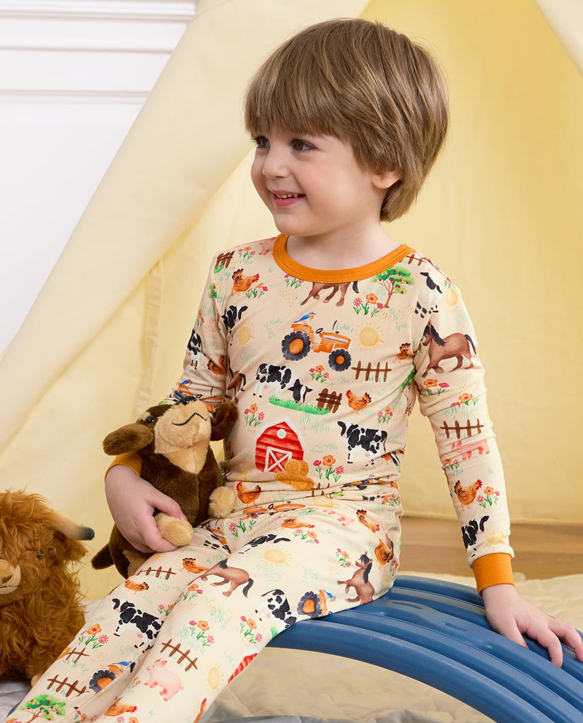 Bamboo Viscose Toddler Kids Pajamas Set, Long Sleeve Boys