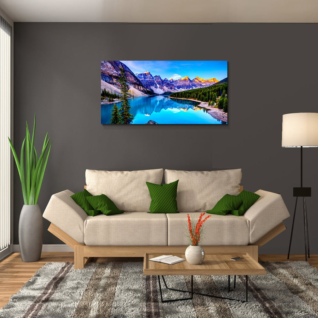 Moraine Lake Canvas Wall Art 57x28 Inches Framed Rocky Mountain Lake Wall Decor Wood Frame Waterproof HD Giclee Print