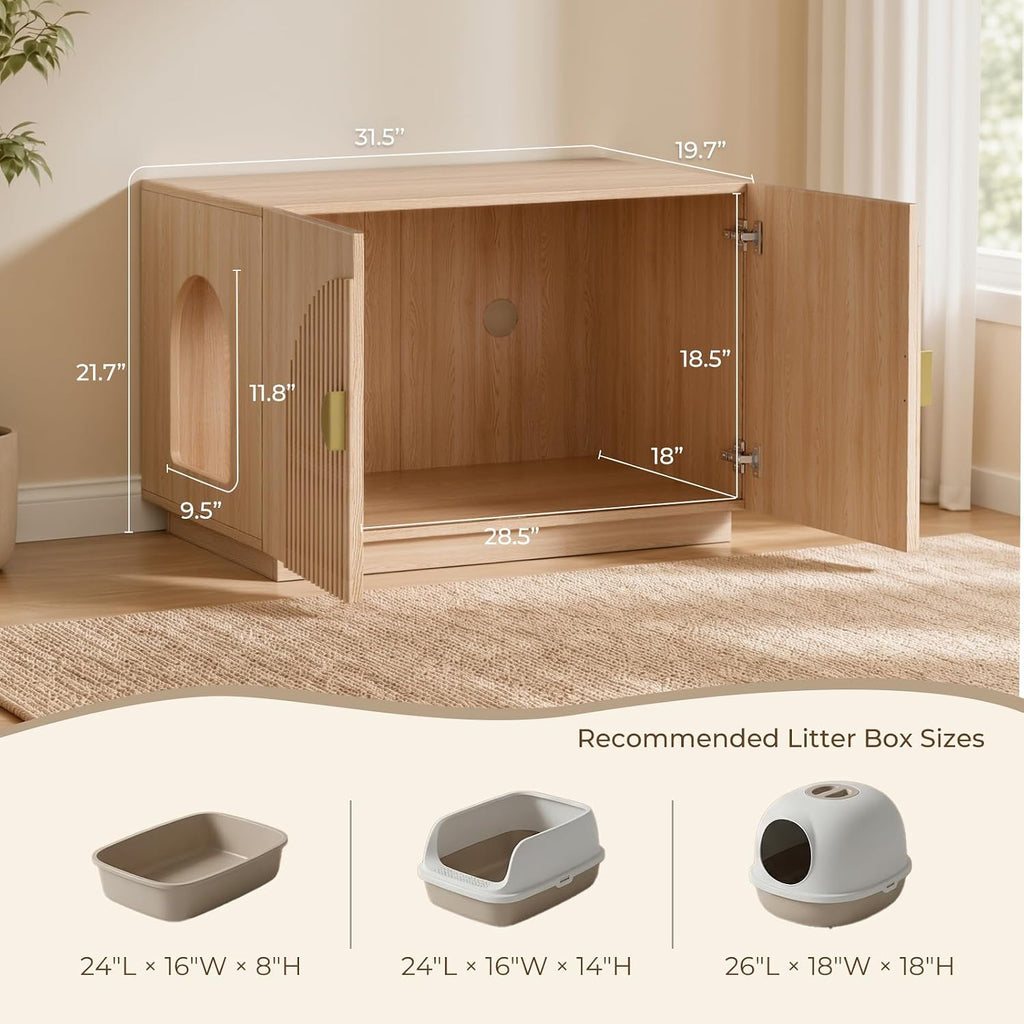 Cat Litter Box Enclosure Furniture, 31.5" Arched Fluted Cabinet