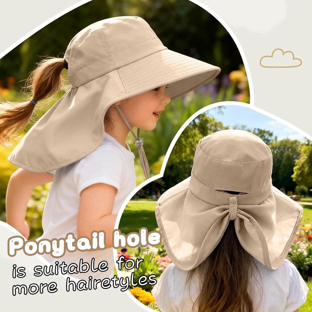Outdoor Kids Sun Hat with Neck Flap UPF 50+ Sun Protection Fishing Hat Wide Brim Summer Kids Beach Hats for Girls Boys